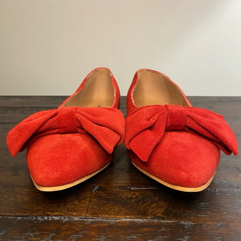 Antonio De Faria Ashley Double Bow Red Suede Flats Size 8 Genuine Leather NEW